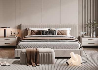 现代双人床3D模型下载